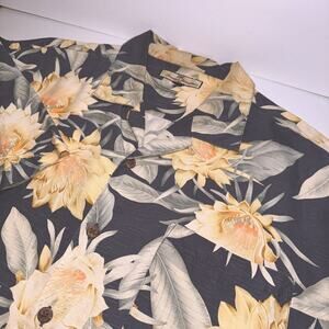 Tommy Bahama Vintage Floral Camp Shirt Silk Blue Ivory Missing Tag Size Large